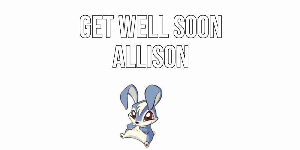 Greetings card с именем, Allison Get well soon серый заяц на открытке про выздоравление Greetings with text for free download 
