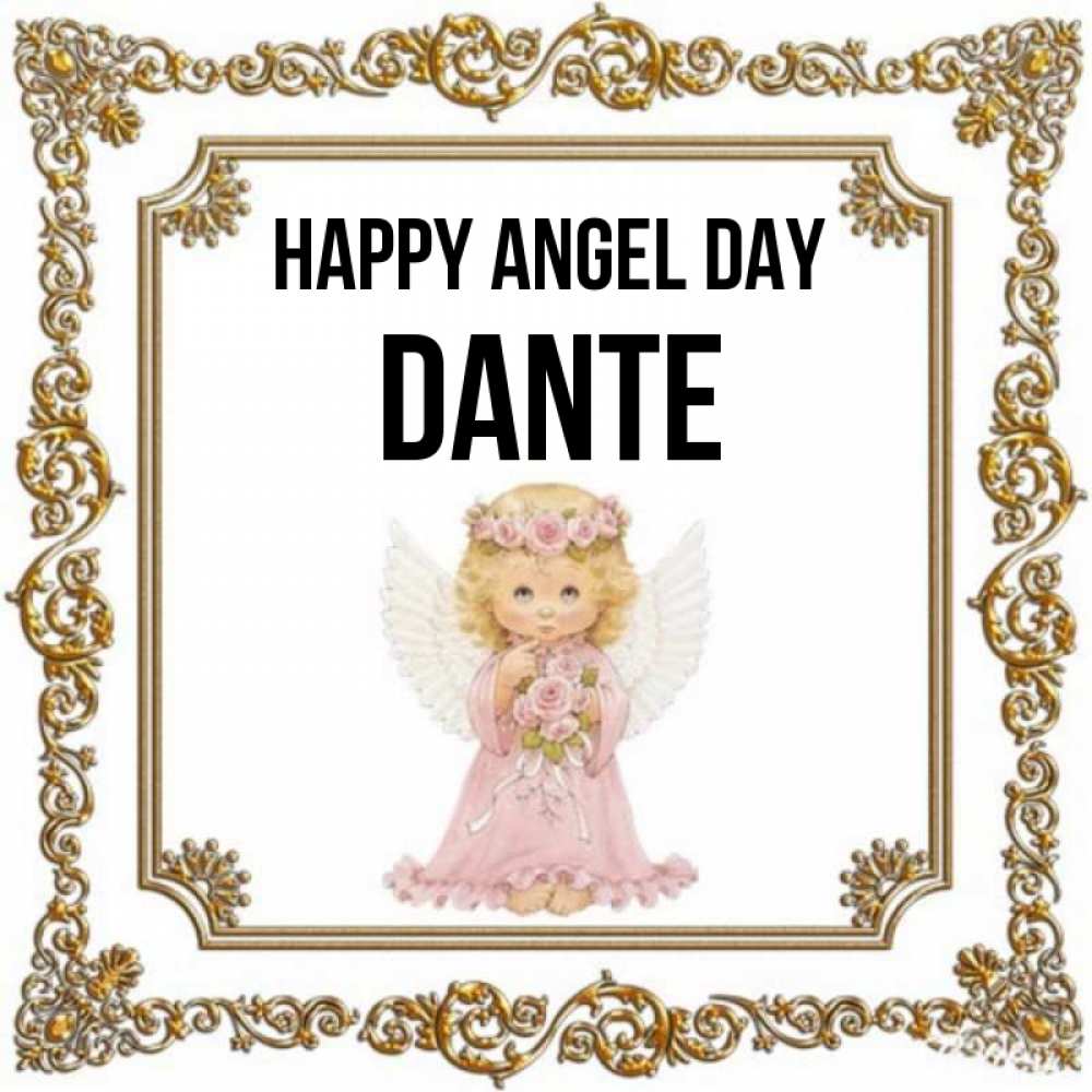 Greetings card с именем, Dante happy angel day девочка ангел с крыльями и цветами в розовом платье Greetings with text for free download 