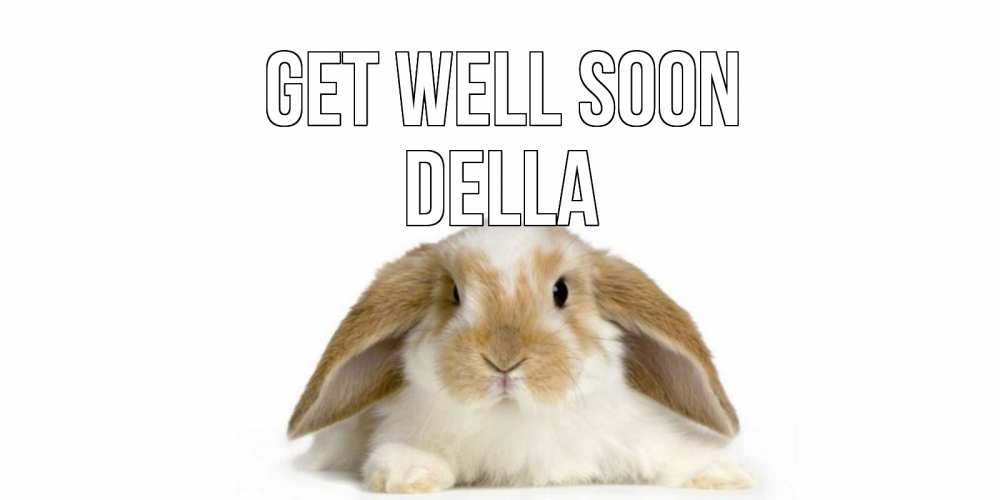 Greetings card с именем, Della Get well soon вислоухий кролик белого и коричневого цвета Greetings with text for free download 