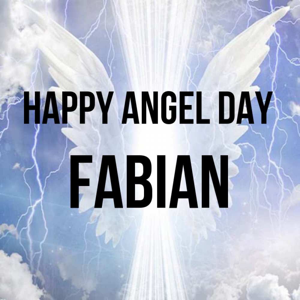 Greetings card с именем, Fabian happy angel day молнии на небе и свет Greetings with text for free download 