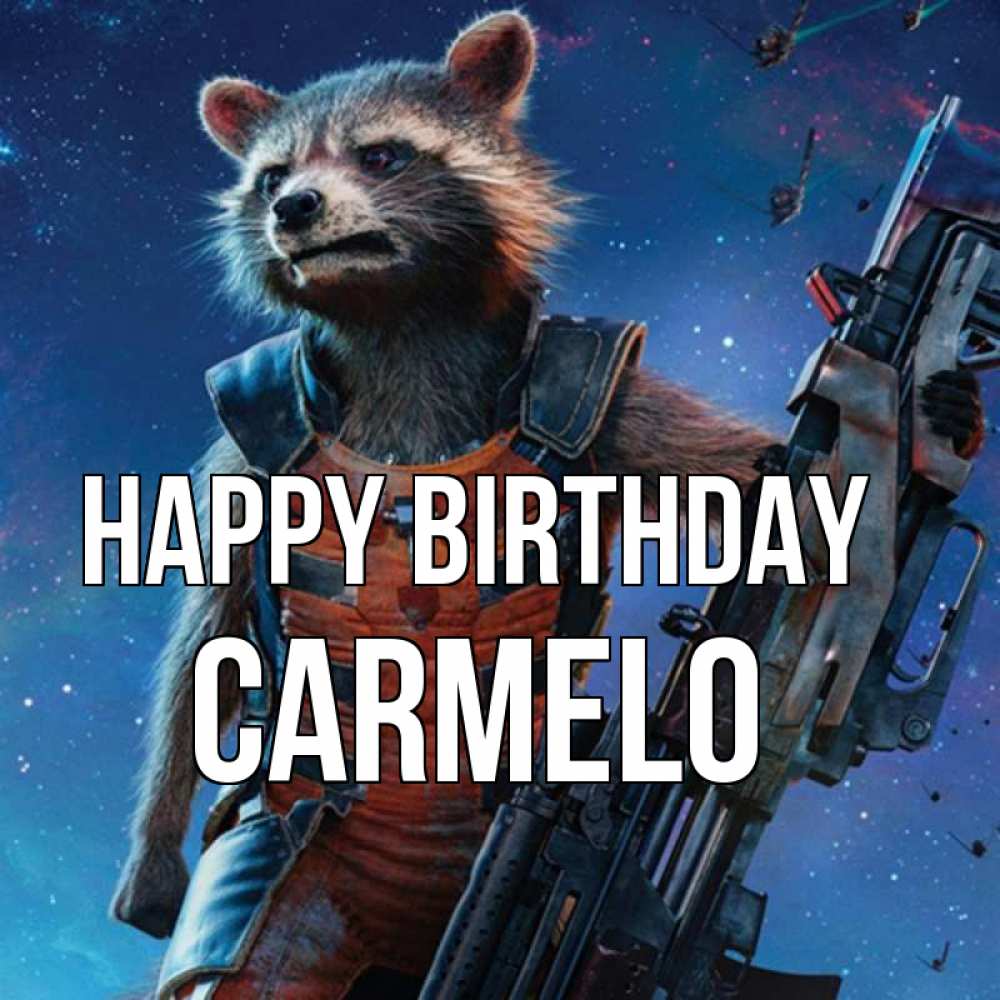 Greetings card с именем, Carmelo Happy Birthday реактивный Рокета Greetings with text for free download 