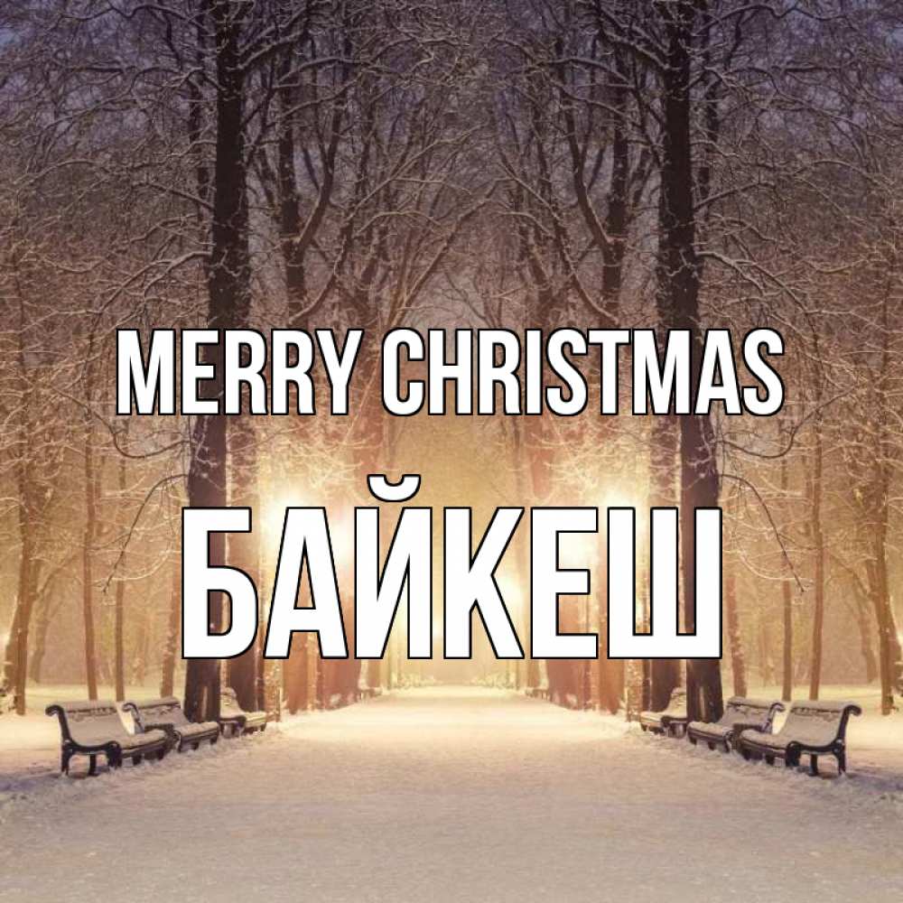 Greetings card с именем, Байкеш Merry Christmas зима, парк, фонарь, лес Greetings with text for free download 