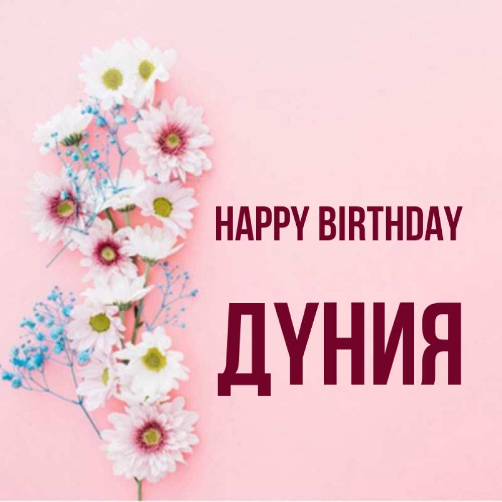 Greetings card с именем, ДҮНИЯ Happy Birthday Родная моя с днем рождения тебя картинка с цветами белыми и голубыми Greetings with text for free download 