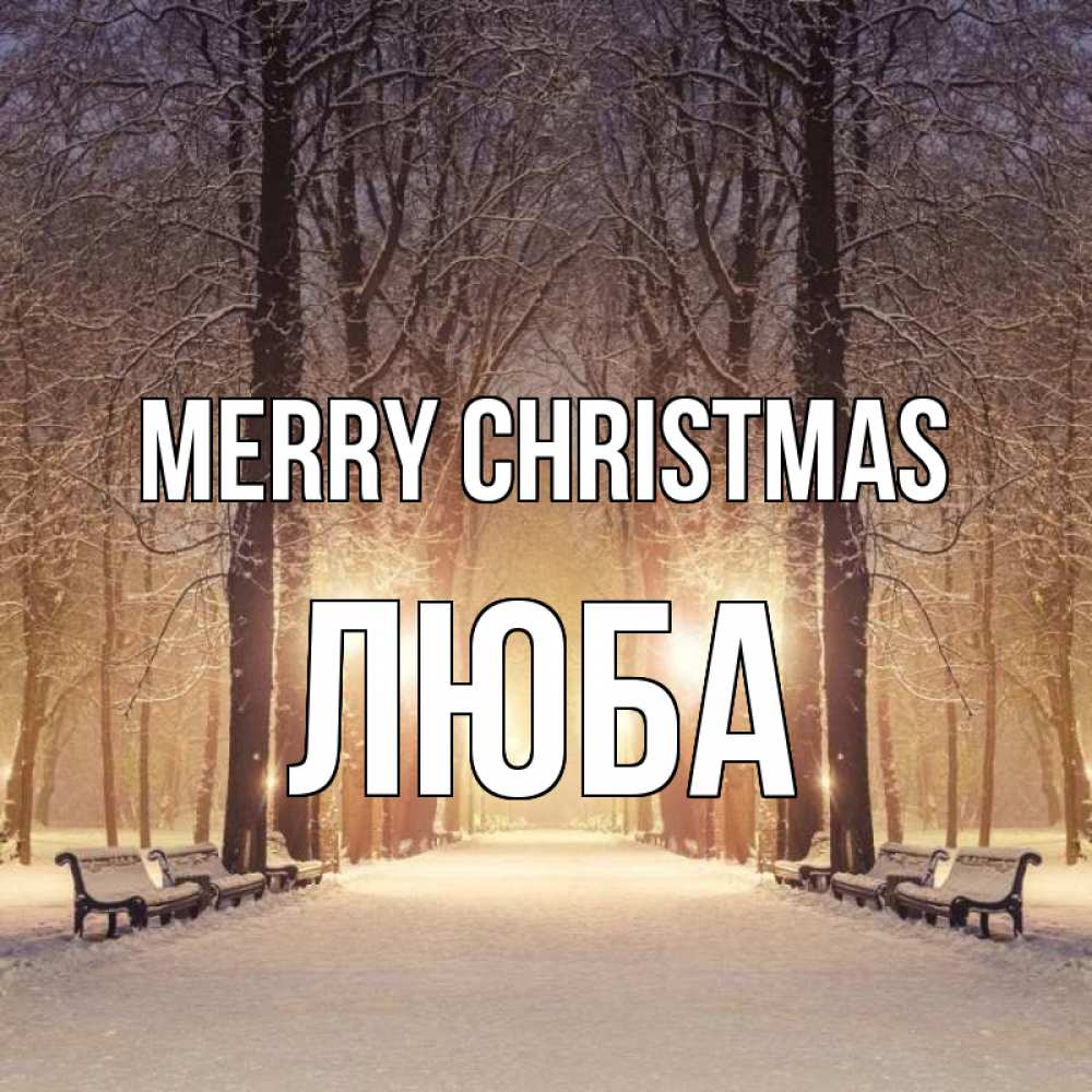 Greetings card с именем, Люба Merry Christmas зима, парк, фонарь, лес Greetings with text for free download 