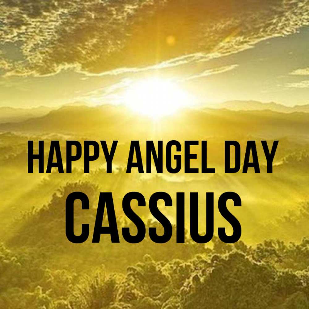 Greetings card с именем, Cassius happy angel day леса и небо в желтом Greetings with text for free download 