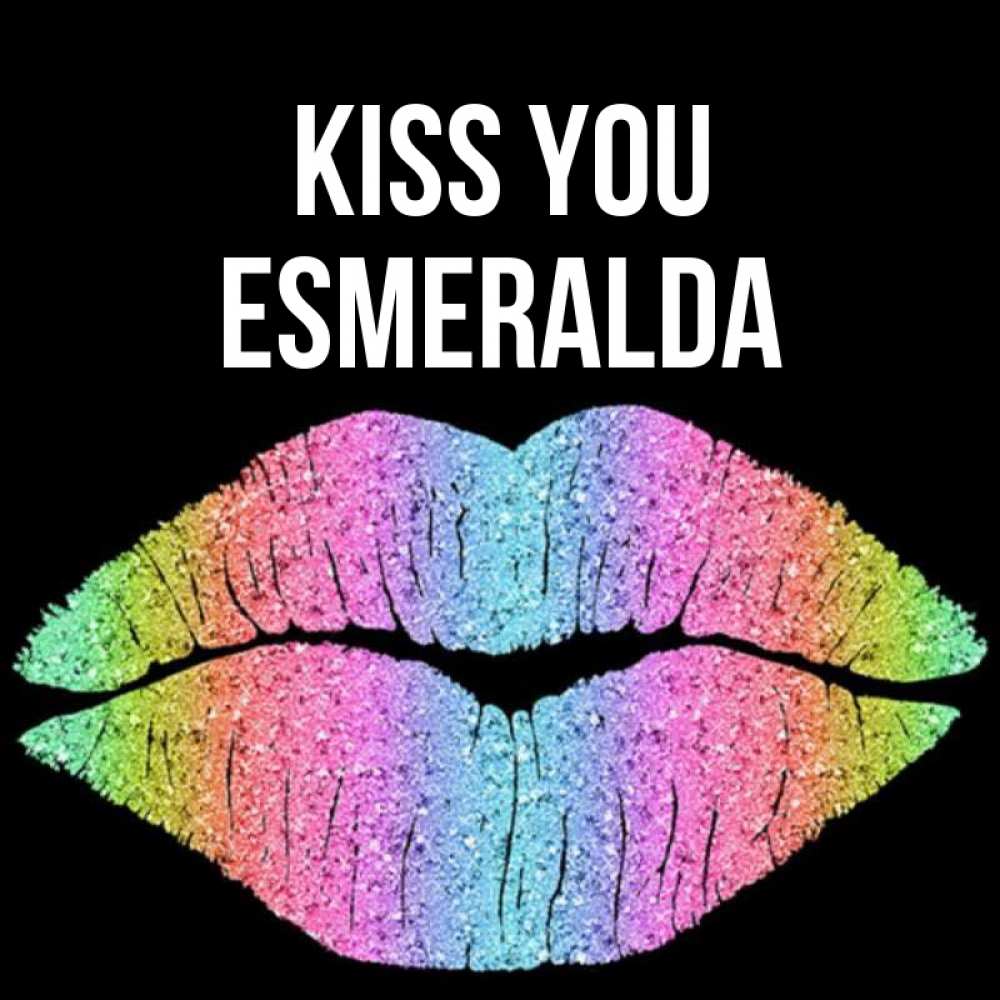 Greetings card с именем, Esmeralda Kiss you след от губ на черном фоне Greetings with text for free download 