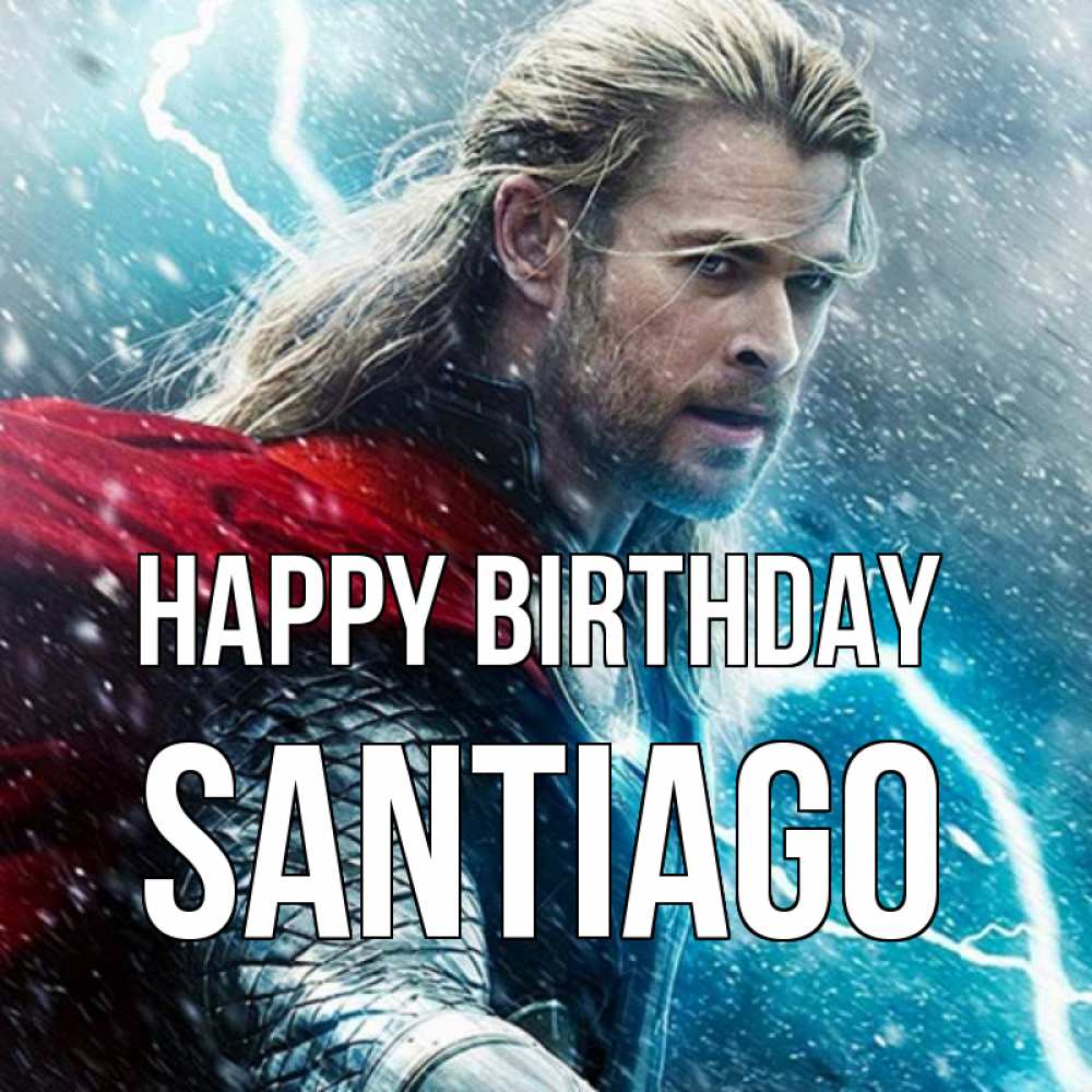 Greetings card с именем, Santiago Happy Birthday марвел боги Greetings with text for free download 