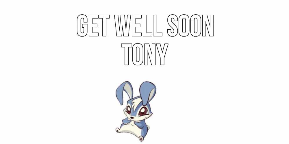 Greetings card с именем, Tony Get well soon серый заяц на открытке про выздоравление Greetings with text for free download 