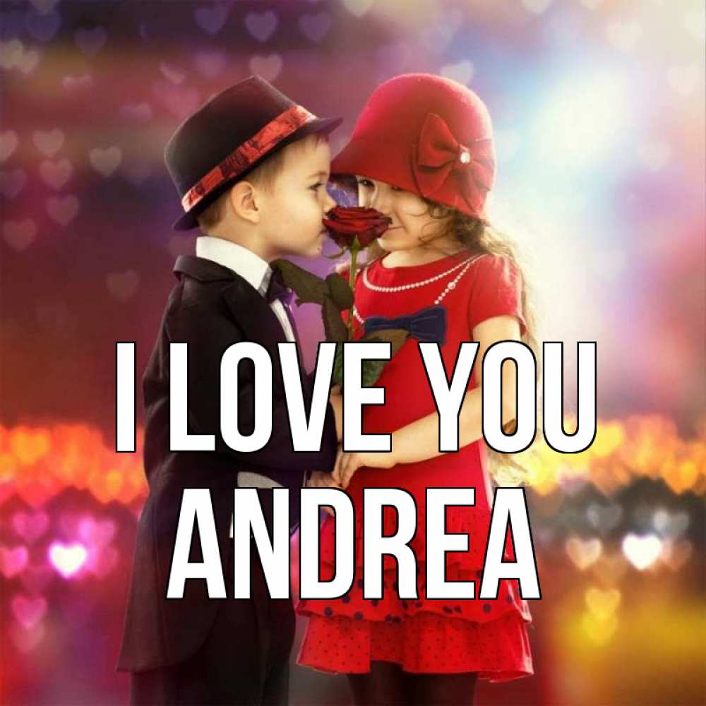 Greetings card с именем, Andrea I love you черное и красное и роза Greetings with text for free download 