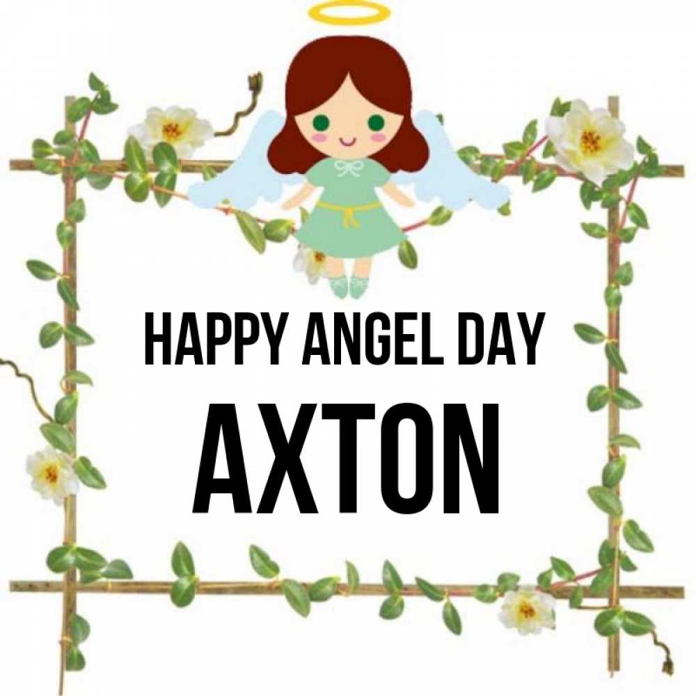 Greetings card с именем, Axton happy angel day Ангел с нимбом Greetings with text for free download 