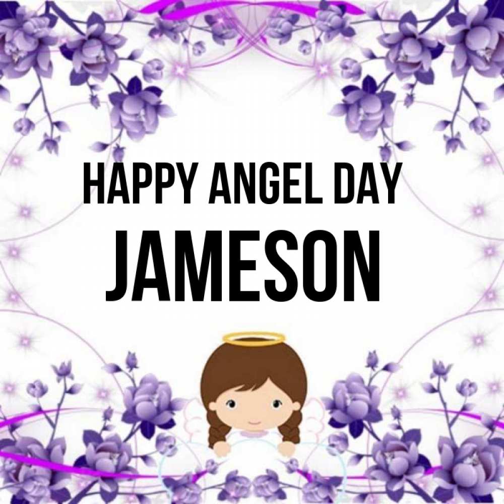 Greetings card с именем, Jameson happy angel day с именинами в рамочке Greetings with text for free download 