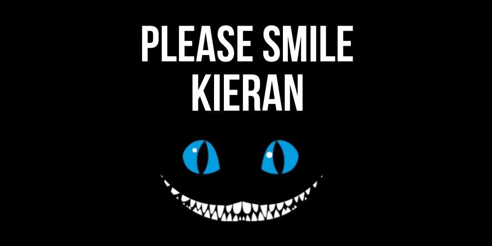 Greetings card с именем, Kieran Please smile кот улыбается Greetings with text for free download 