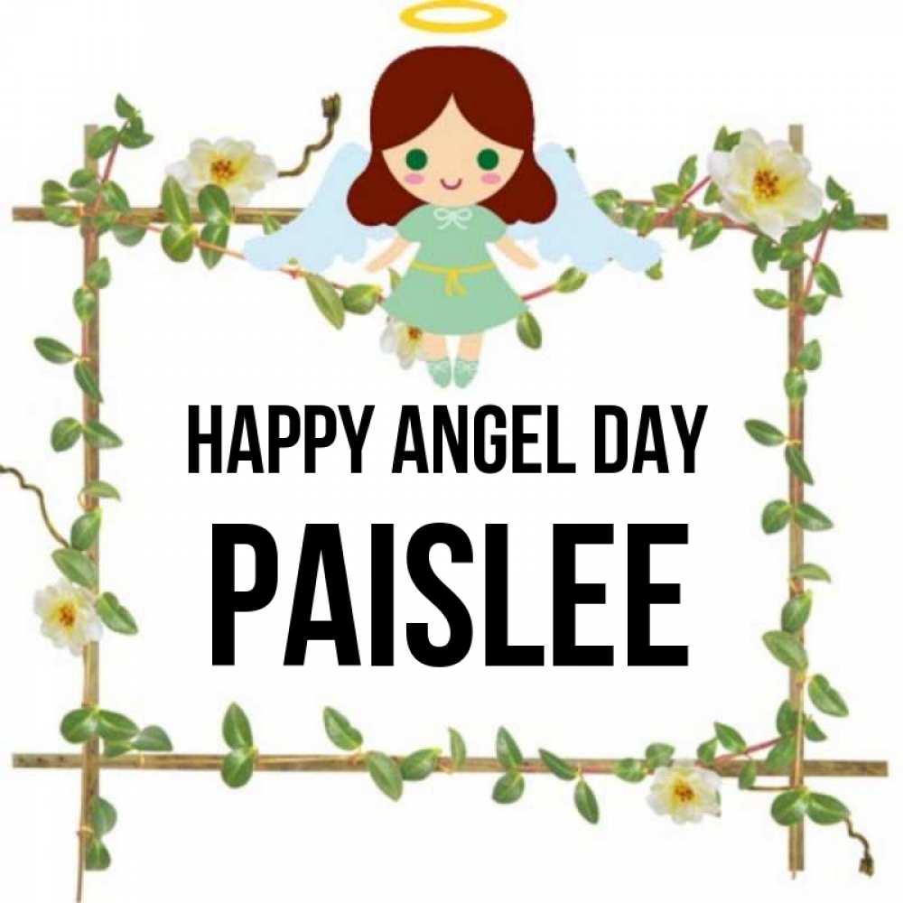 Greetings card с именем, Paislee happy angel day Ангел с нимбом Greetings with text for free download 
