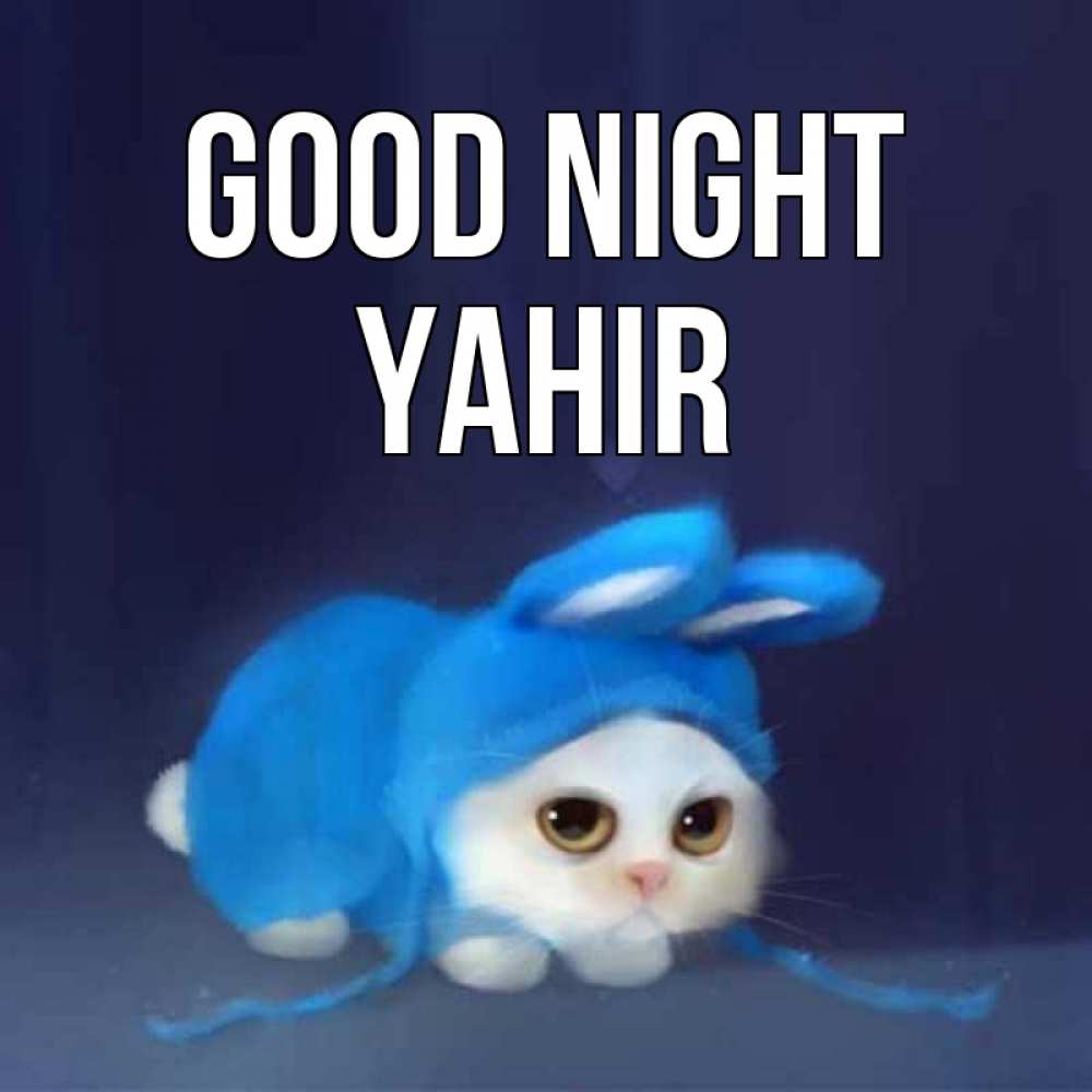 Greetings card с именем, Yahir Good night кот в голубом костюме кролика с ушками Greetings with text for free download 