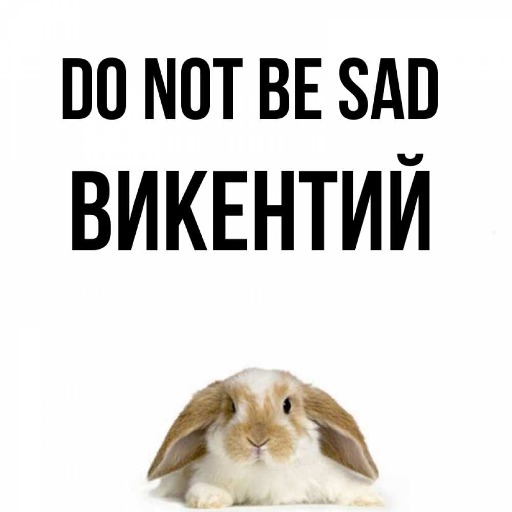 Greetings card с именем, Викентий Do not be sad коричнево белый заяц с большими ушками Greetings with text for free download 
