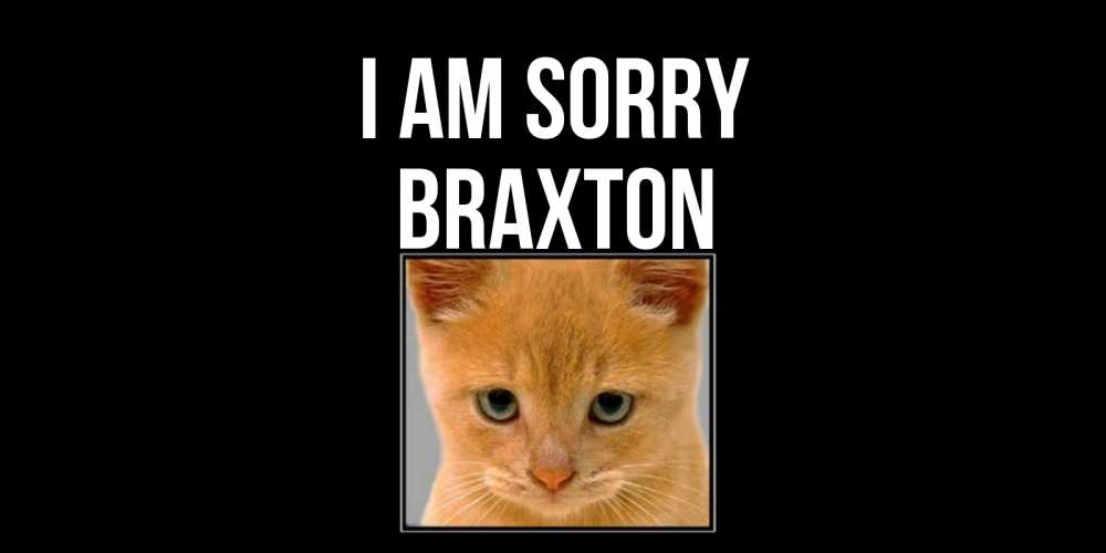 Greetings card с именем, Braxton I am sorry рыжий грустный кот просит прощения Greetings with text for free download 