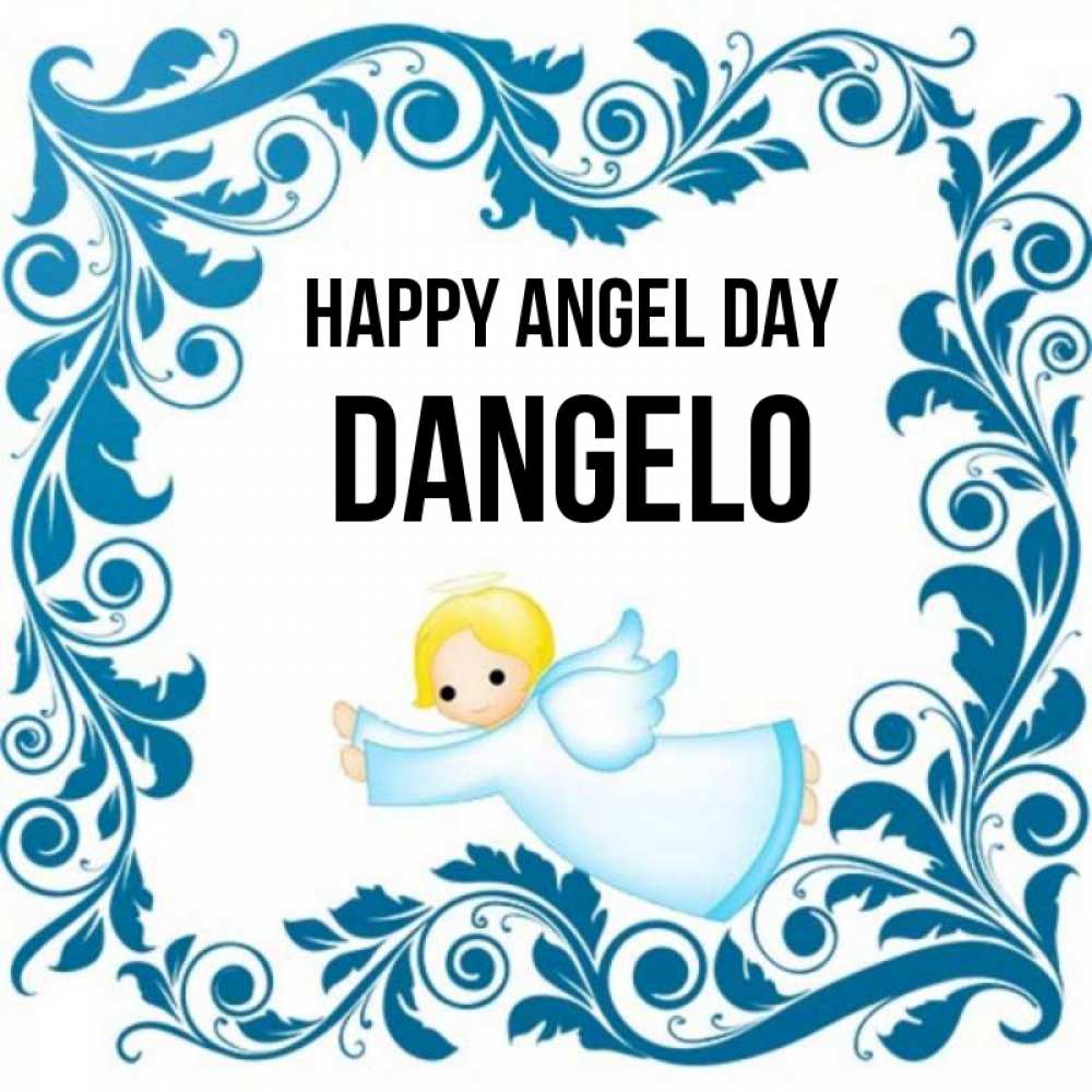 Greetings card с именем, Dangelo happy angel day девочка ангел и синяя рамка Greetings with text for free download 