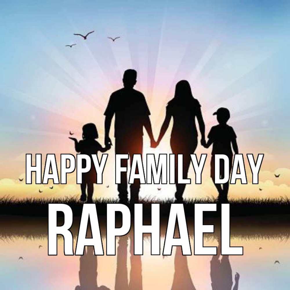 Greetings card с именем, Raphael happy family day сын, дочка, мама, папа, море , закат Greetings with text for free download 