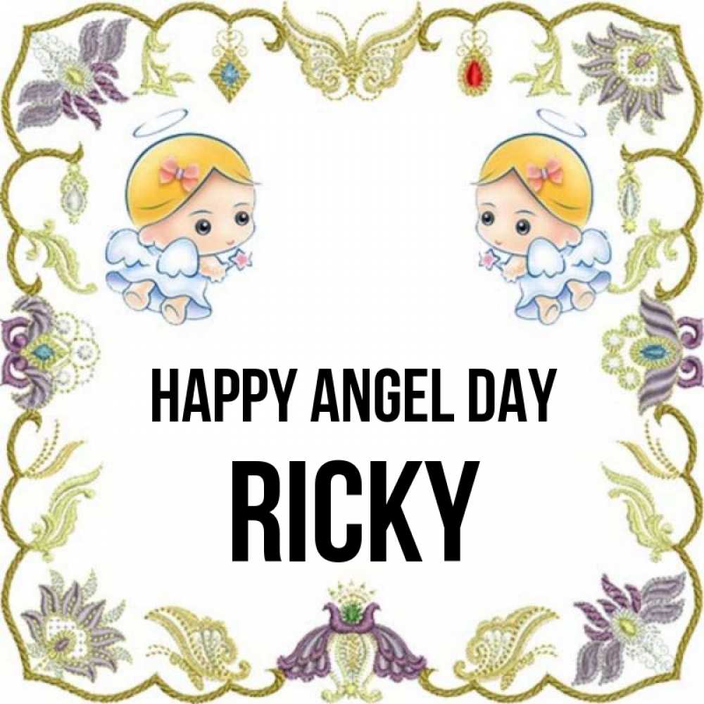 Greetings card с именем, Ricky happy angel day маленькие ангелы с крылышками Greetings with text for free download 