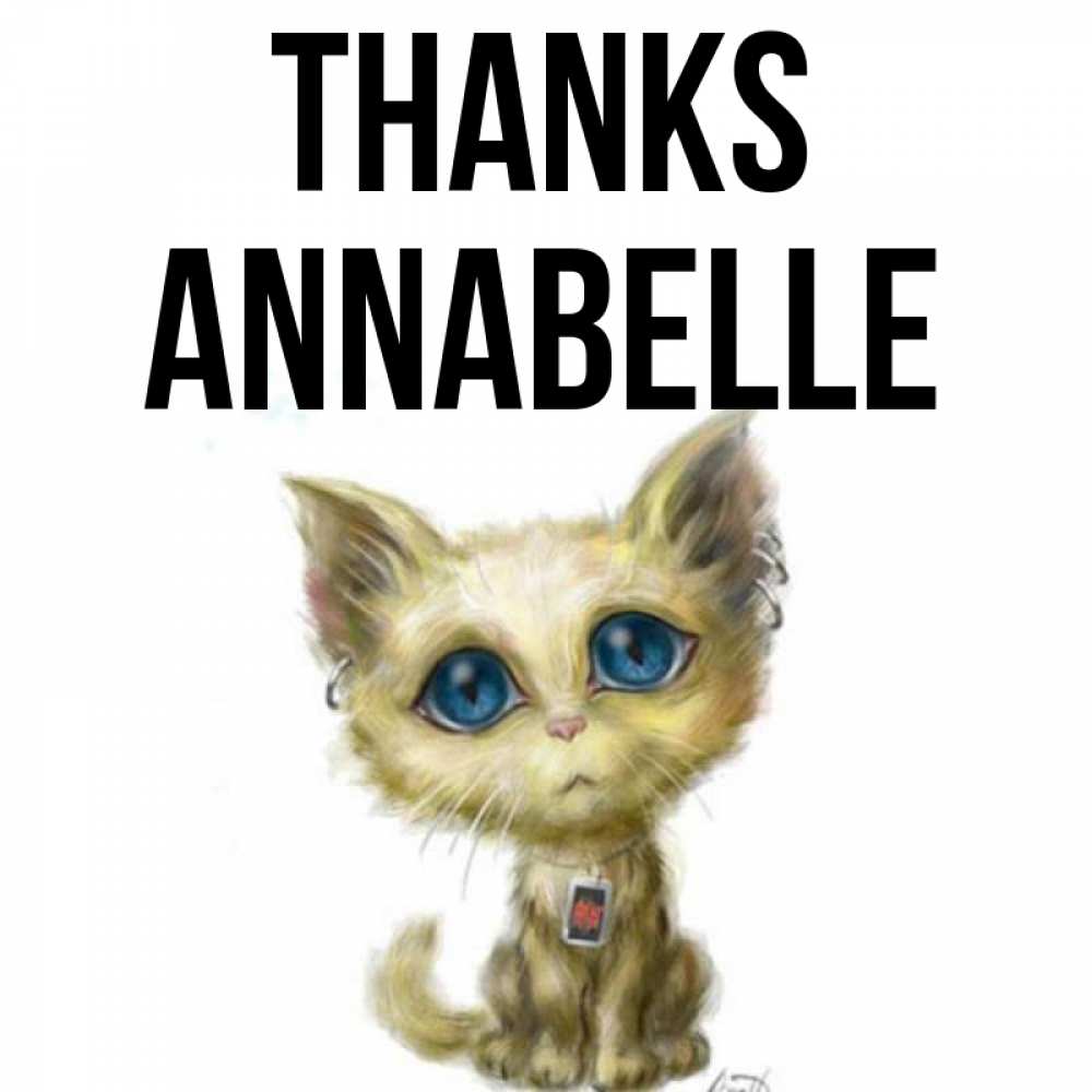 Greetings card с именем, Annabelle Thanks рисованный кот благодарит вас Greetings with text for free download 