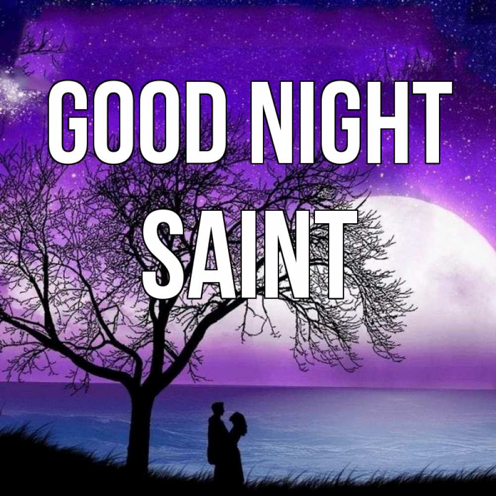 Greetings card с именем, Saint Good night огромная луна и парочка Greetings with text for free download 