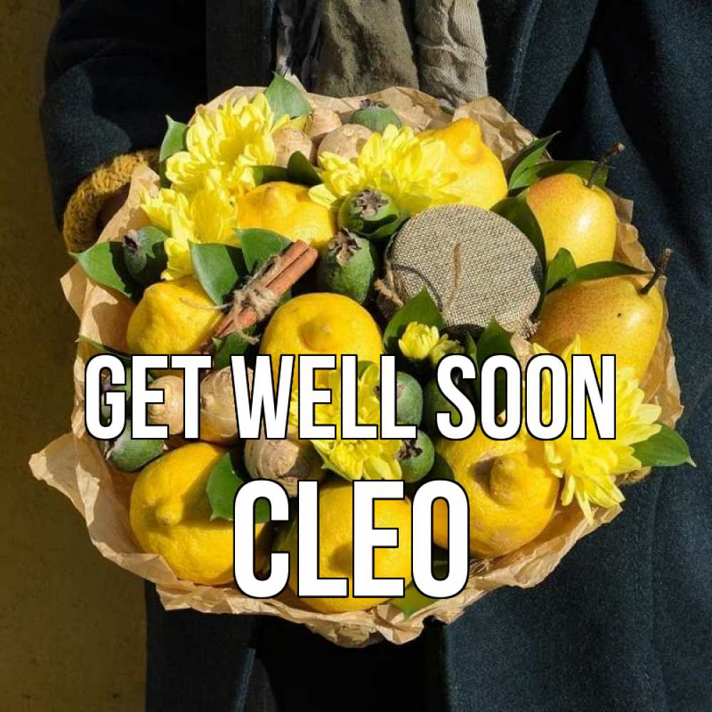 Greetings card с именем, Cleo Get well soon букет витаминов Greetings with text for free download 