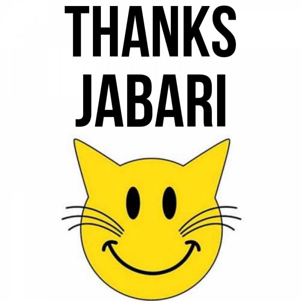 Greetings card с именем, Jabari Thanks улыбающийся смайл кот Greetings with text for free download 