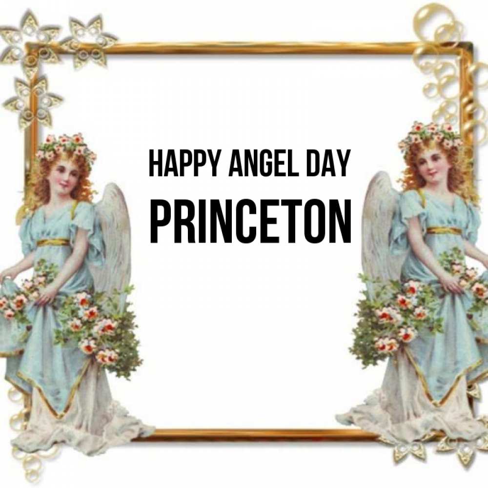 Greetings card с именем, Princeton happy angel day рамочка из золота и ангелы Greetings with text for free download 