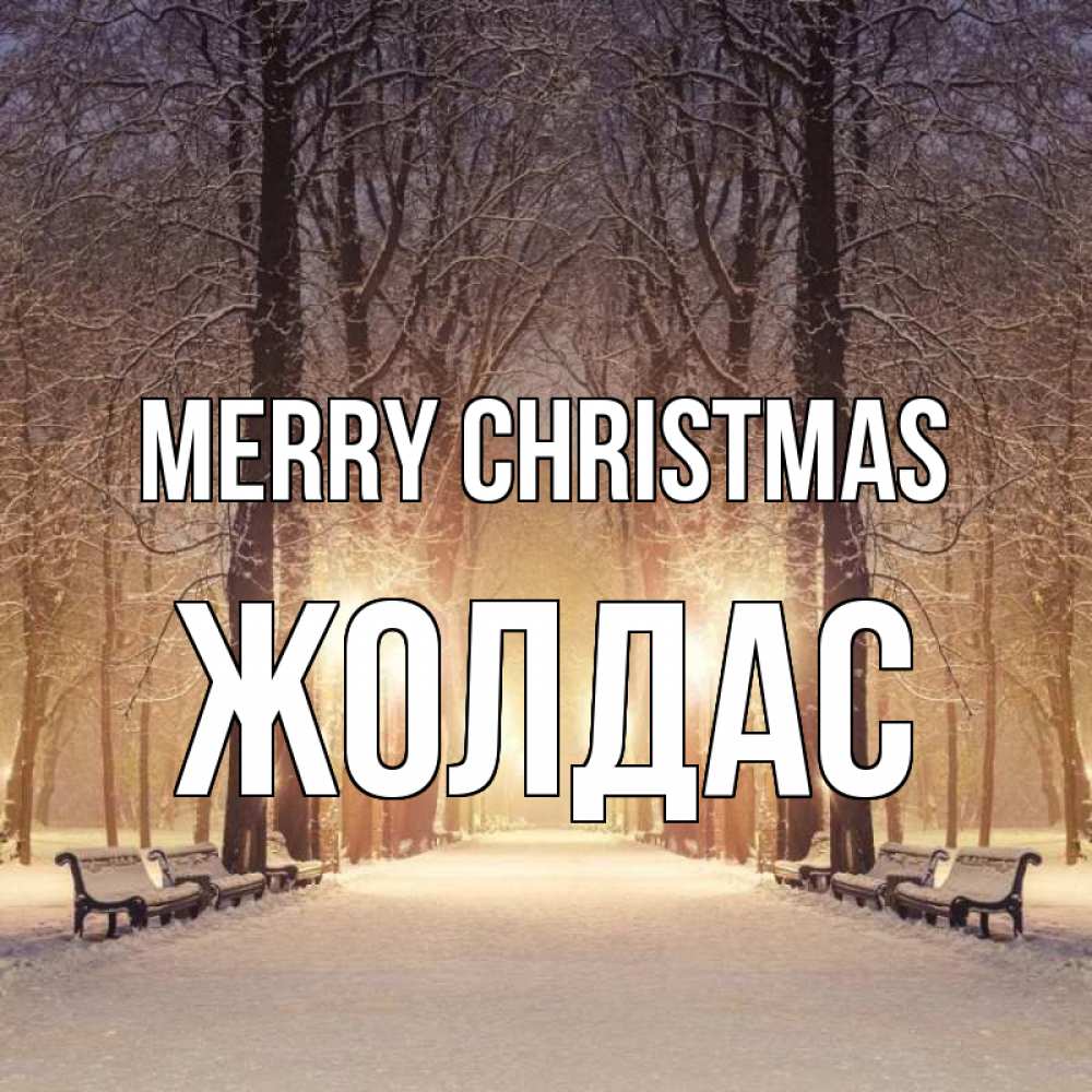 Greetings card с именем, Жолдас Merry Christmas зима, парк, фонарь, лес Greetings with text for free download 