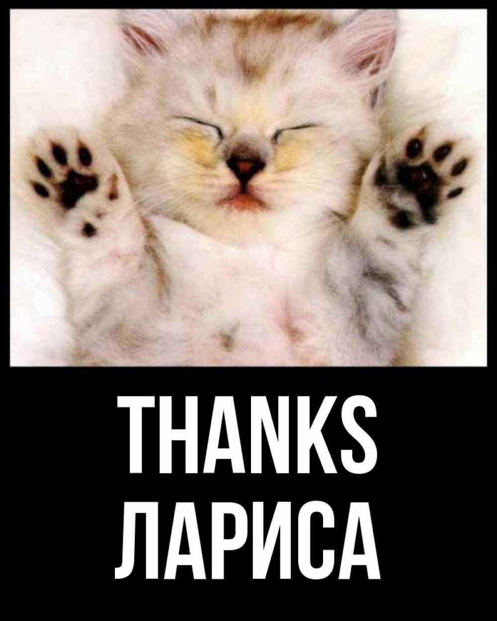Greetings card с именем, Лариса Thanks маленький котенок Greetings with text for free download 