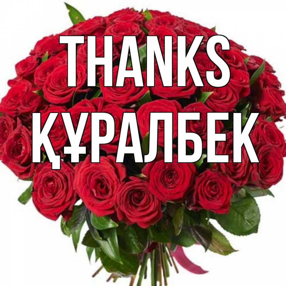 Greetings card с именем, ҚҰРАЛБЕК Thanks букет красных роз Greetings with text for free download 