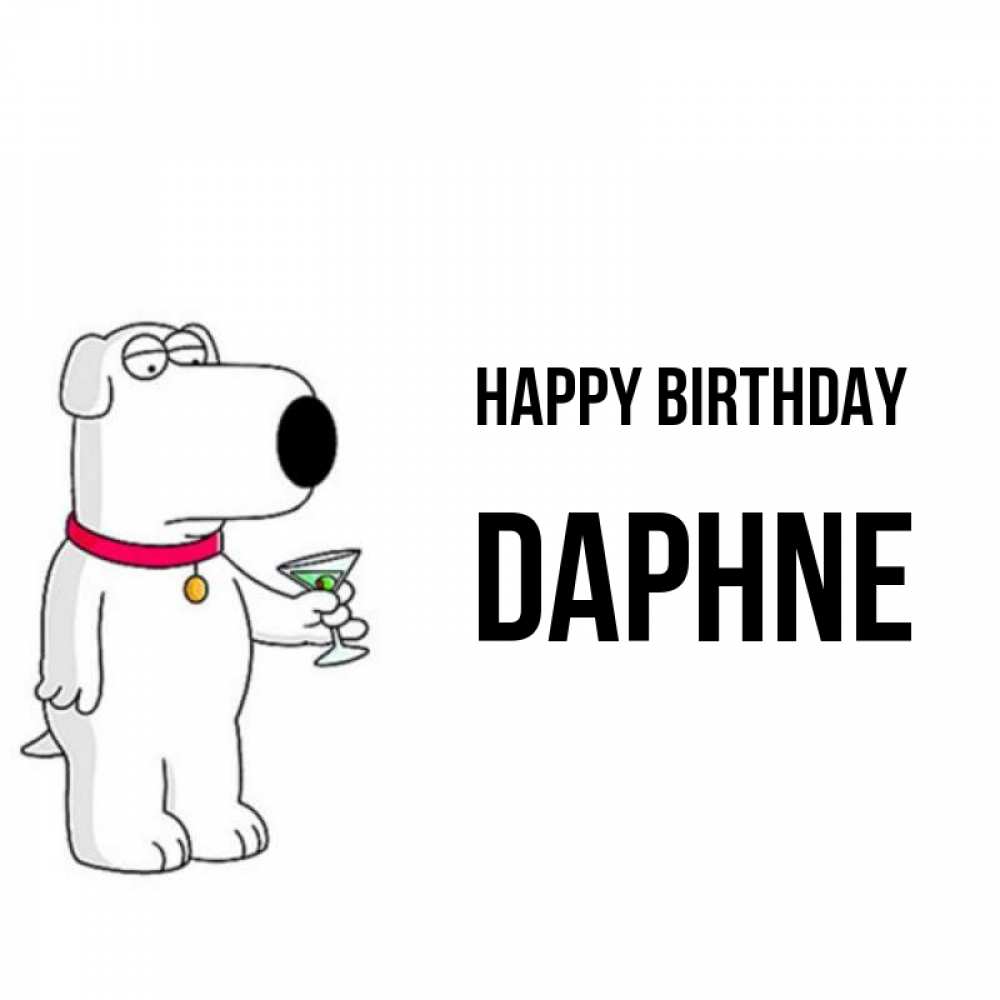 Greetings card с именем, Daphne Happy Birthday песик с оливками Greetings with text for free download 