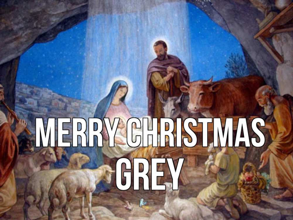 Greetings card с именем, Grey Merry Christmas Хлев с животными, Иисус, рождество Greetings with text for free download 