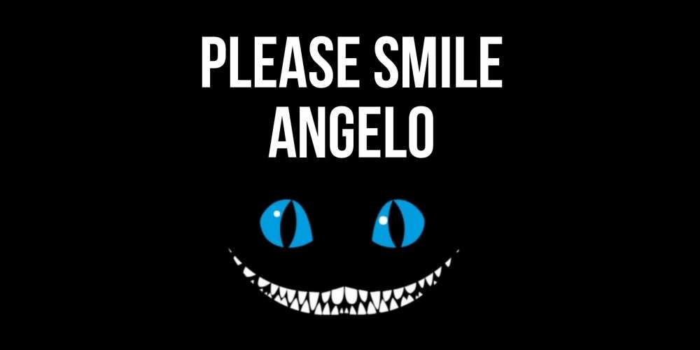 Greetings card с именем, Angelo Please smile кот улыбается Greetings with text for free download 