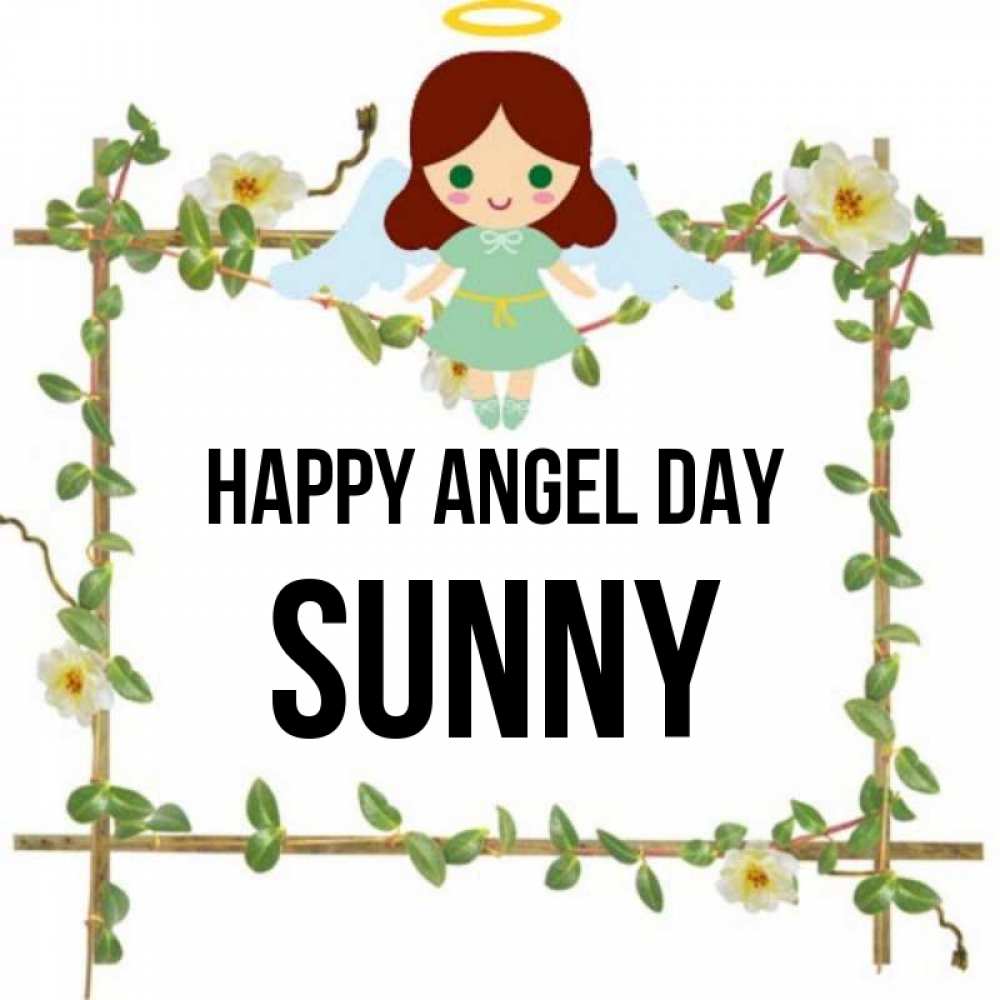 Greetings card с именем, Sunny happy angel day Ангел с нимбом Greetings with text for free download 