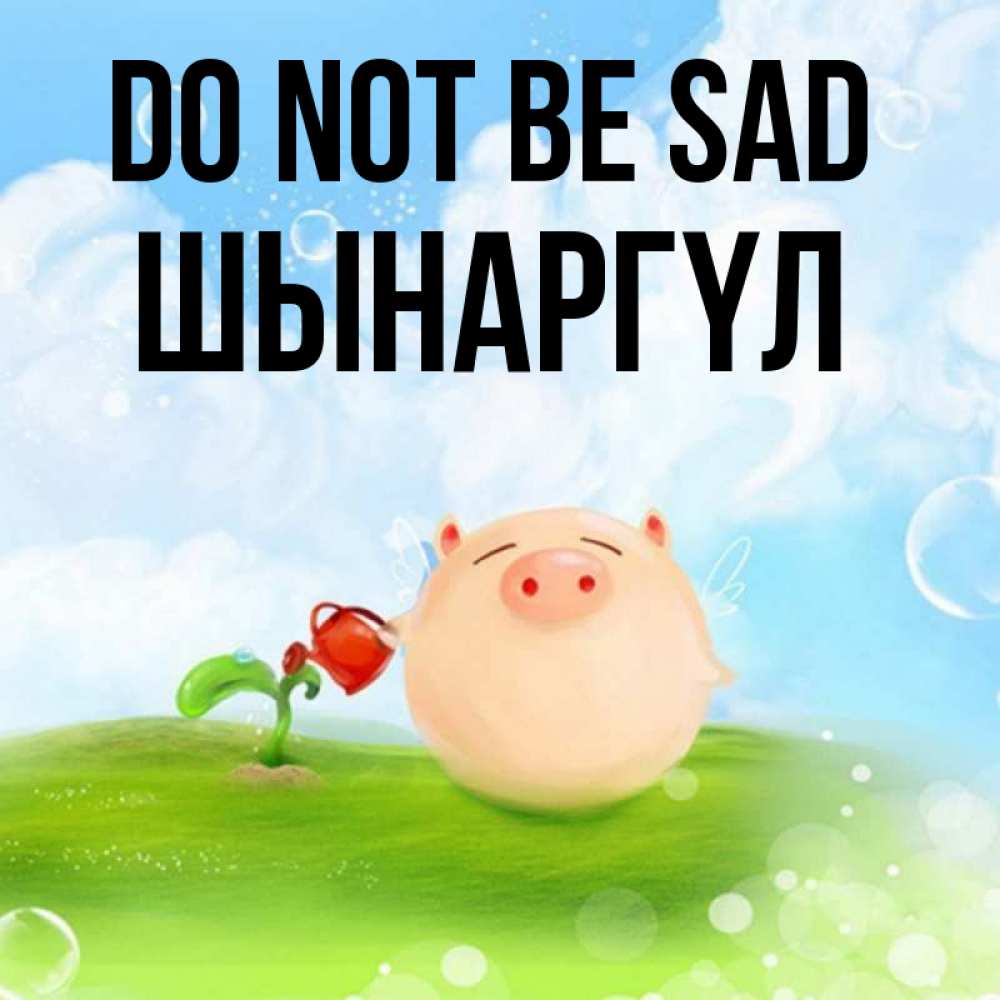 Greetings card с именем, ШЫНАРГҮЛ Do not be sad поливает цветок порося Greetings with text for free download 