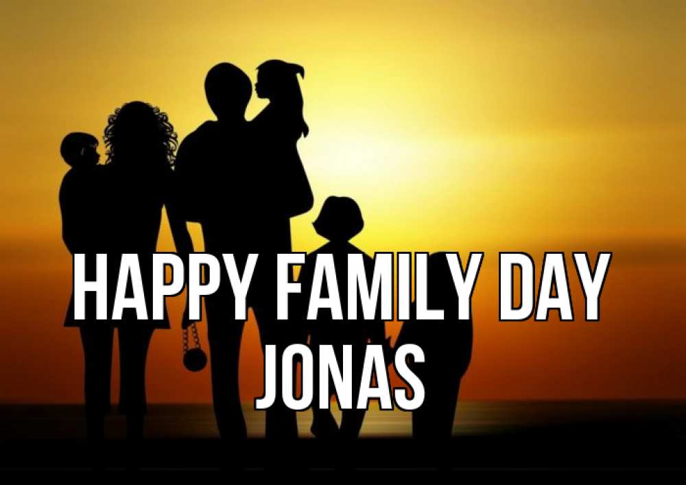 Greetings card с именем, Jonas happy family day Семья, закат, мама, папа, дети Greetings with text for free download 