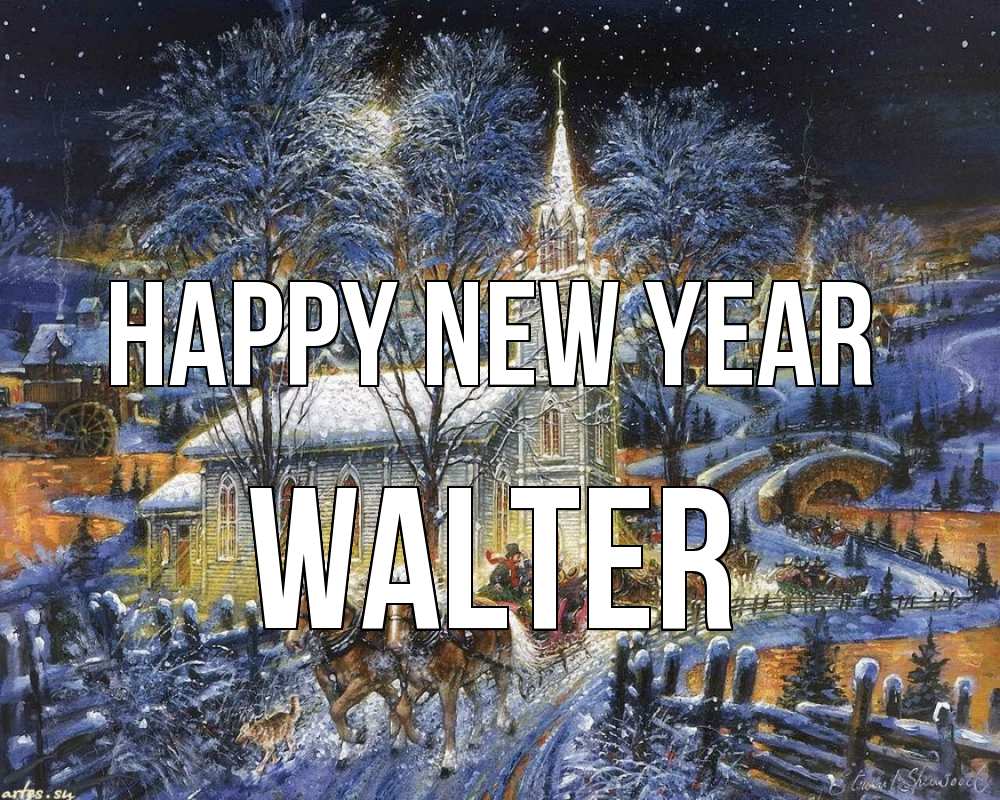 Greetings card с именем, Walter Happy New Year упряжка лошадей, лошади, новый год Greetings with text for free download 