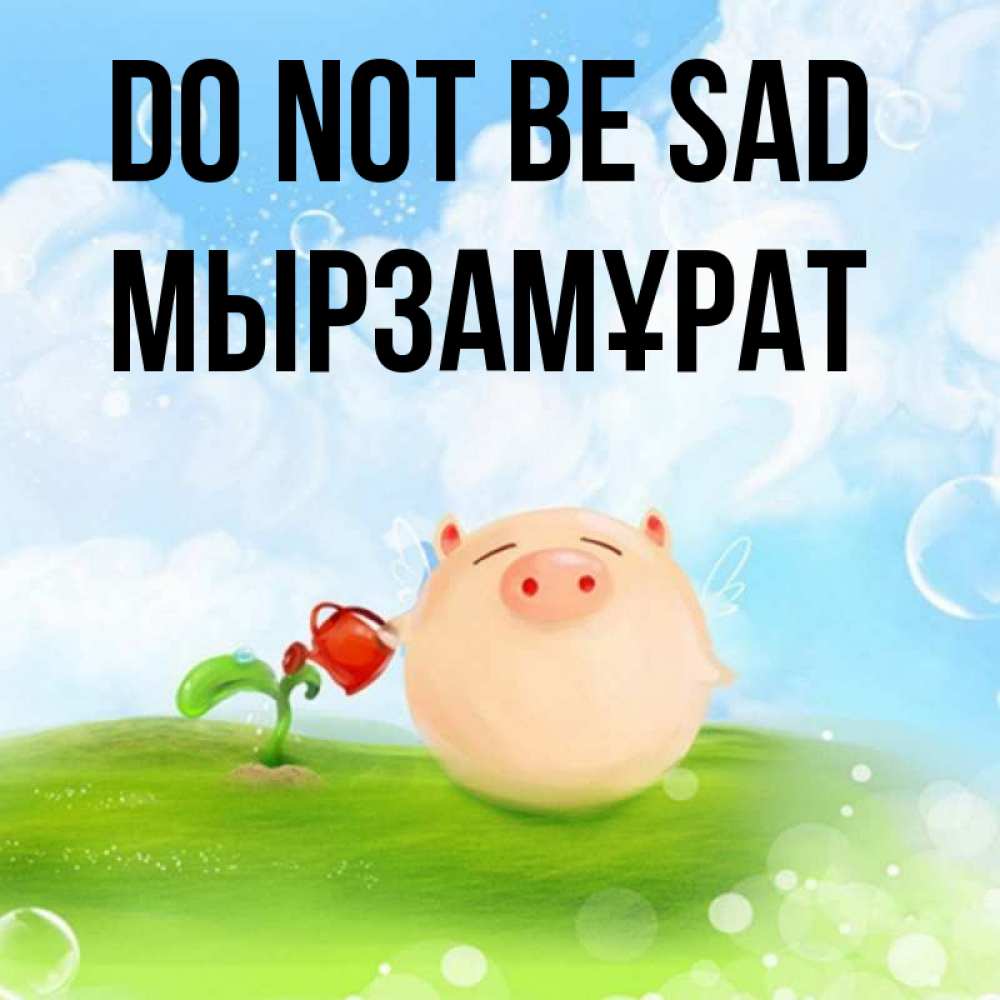 Greetings card с именем, Мырзамұрат Do not be sad поливает цветок порося Greetings with text for free download 