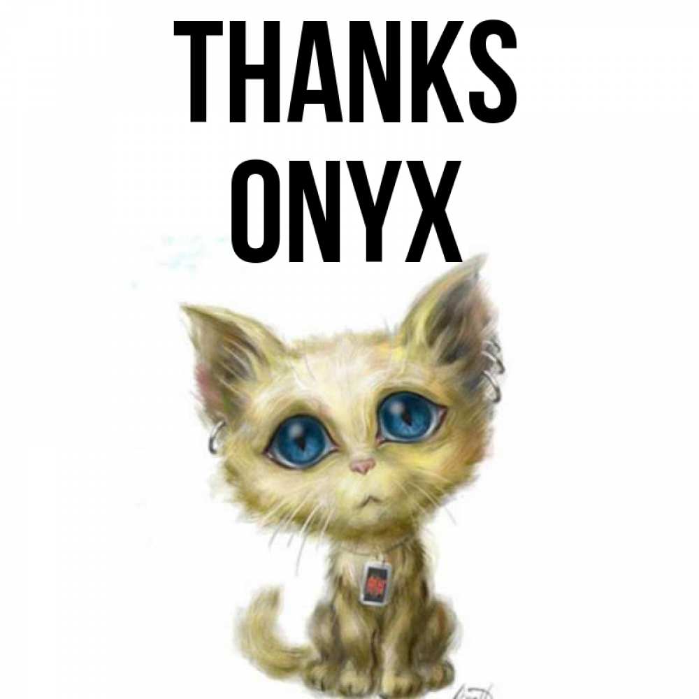 Greetings card с именем, Onyx Thanks рисованный кот благодарит вас Greetings with text for free download 