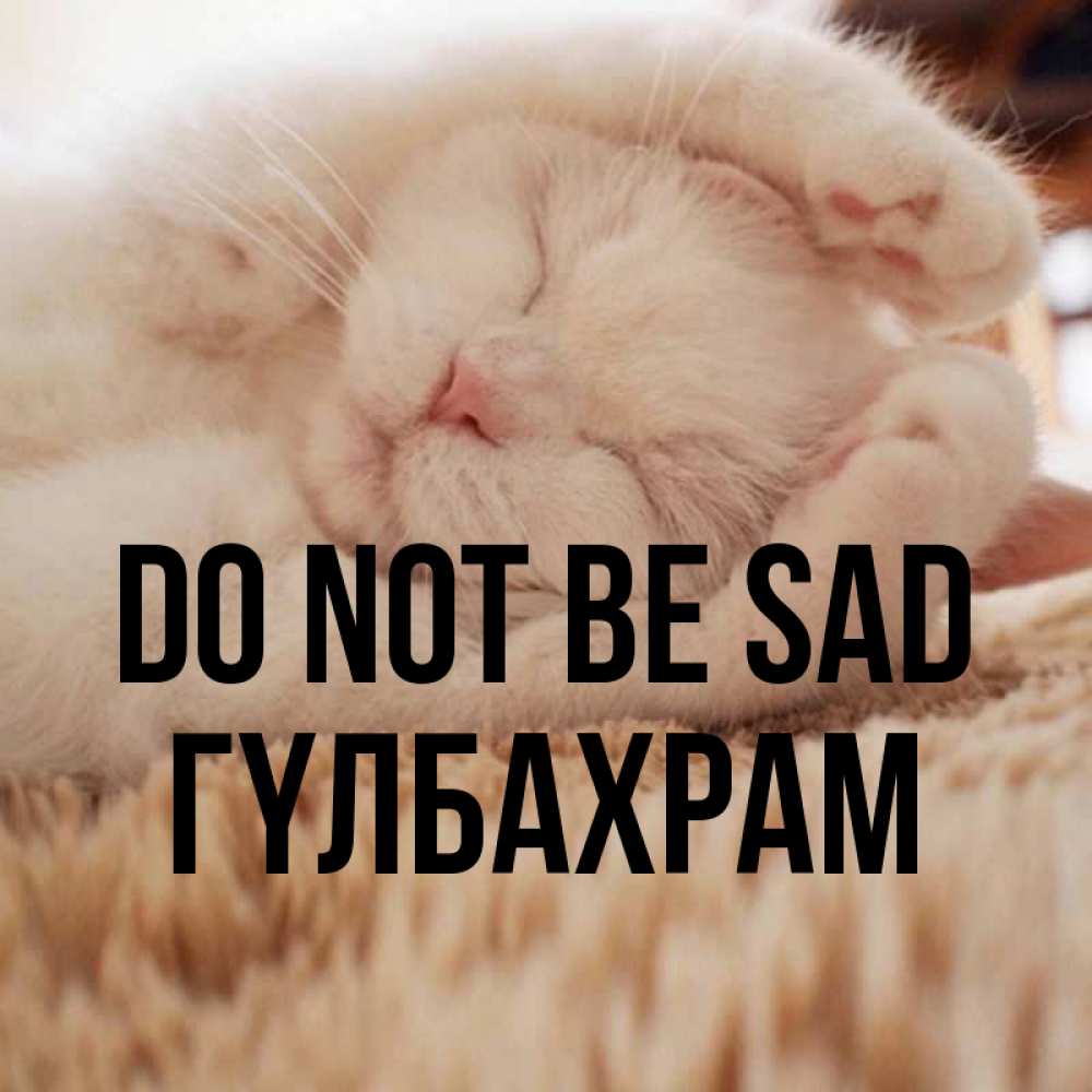 Greetings card с именем, ГҮЛБАХРАМ Do not be sad Котенок спит Greetings with text for free download 