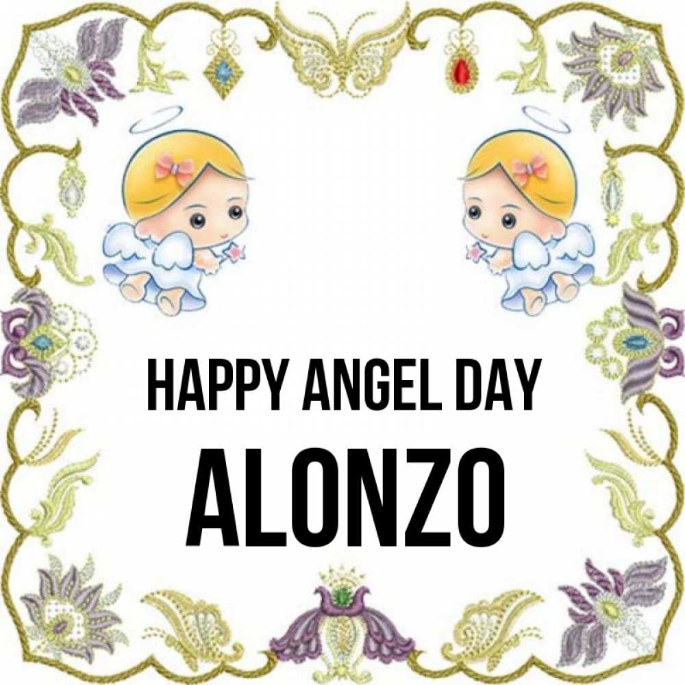 Greetings card с именем, Alonzo happy angel day маленькие ангелы с крылышками Greetings with text for free download 