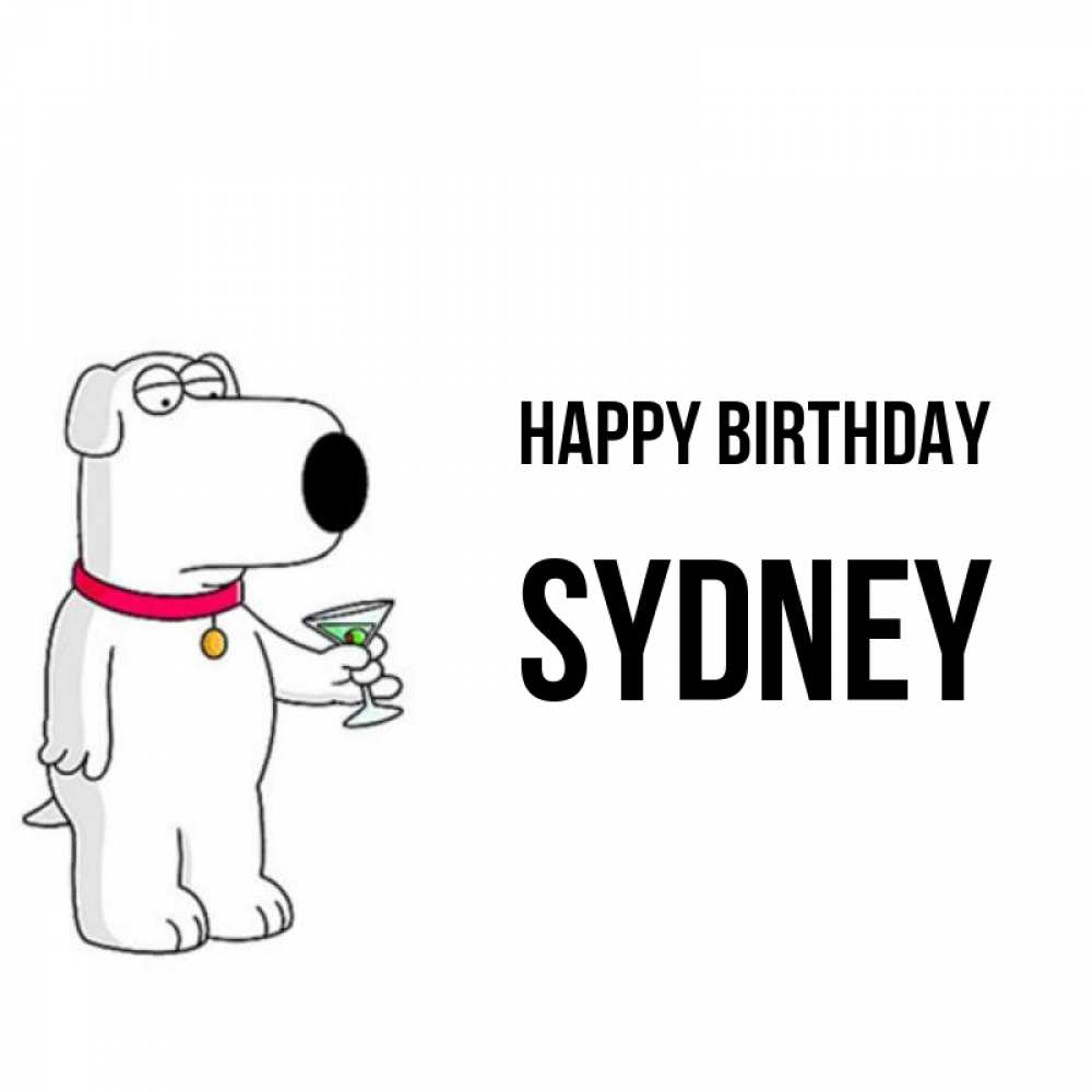 Greetings card с именем, Sydney Happy Birthday песик с оливками Greetings with text for free download 