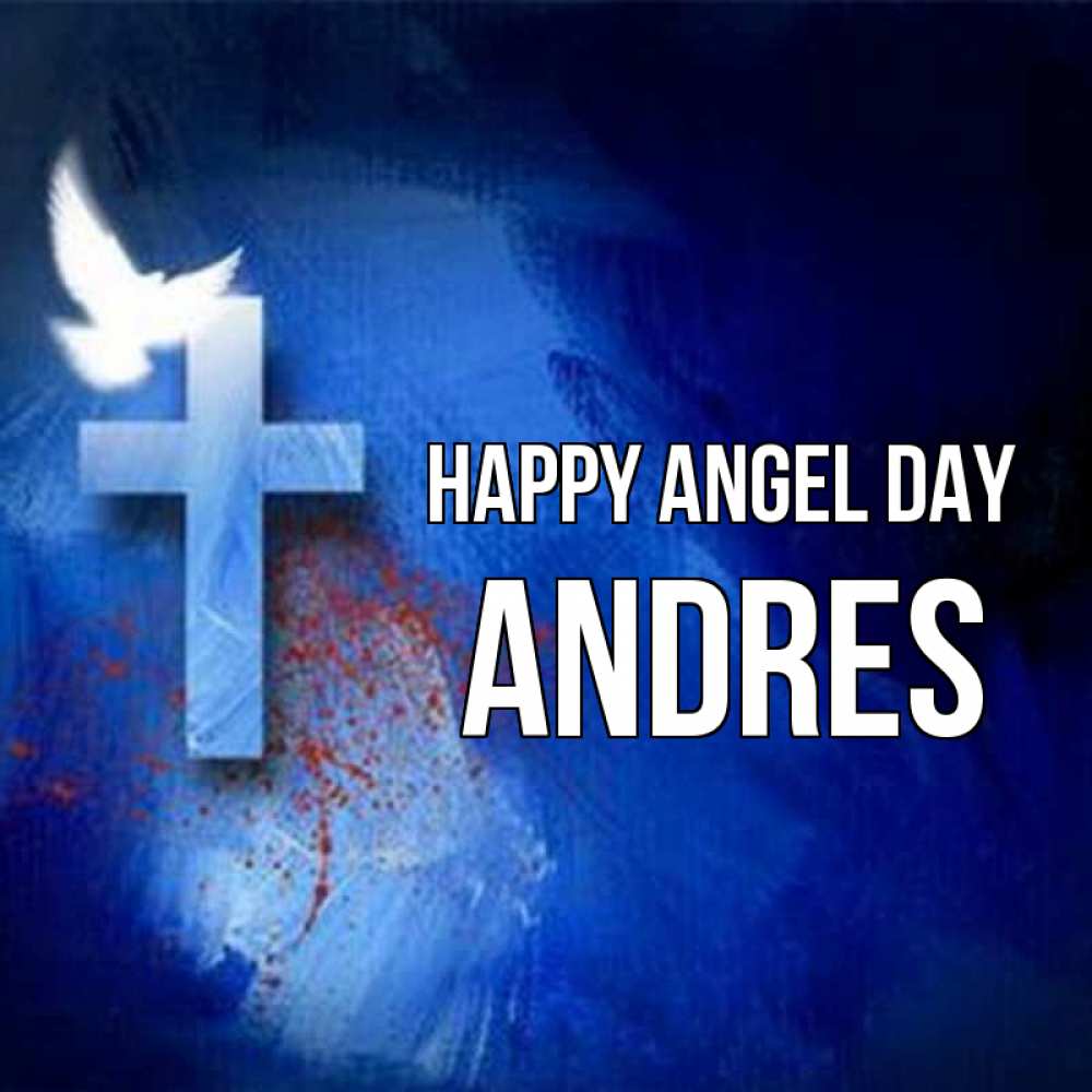 Greetings card с именем, Andres happy angel day Синий фон и птица Greetings with text for free download 