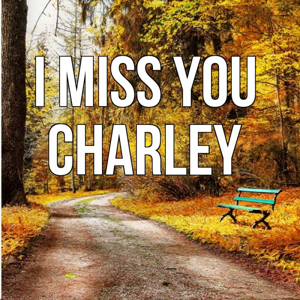 Greetings card с именем, Charley I miss you зеленая лавочка и осенний лес Greetings with text for free download 
