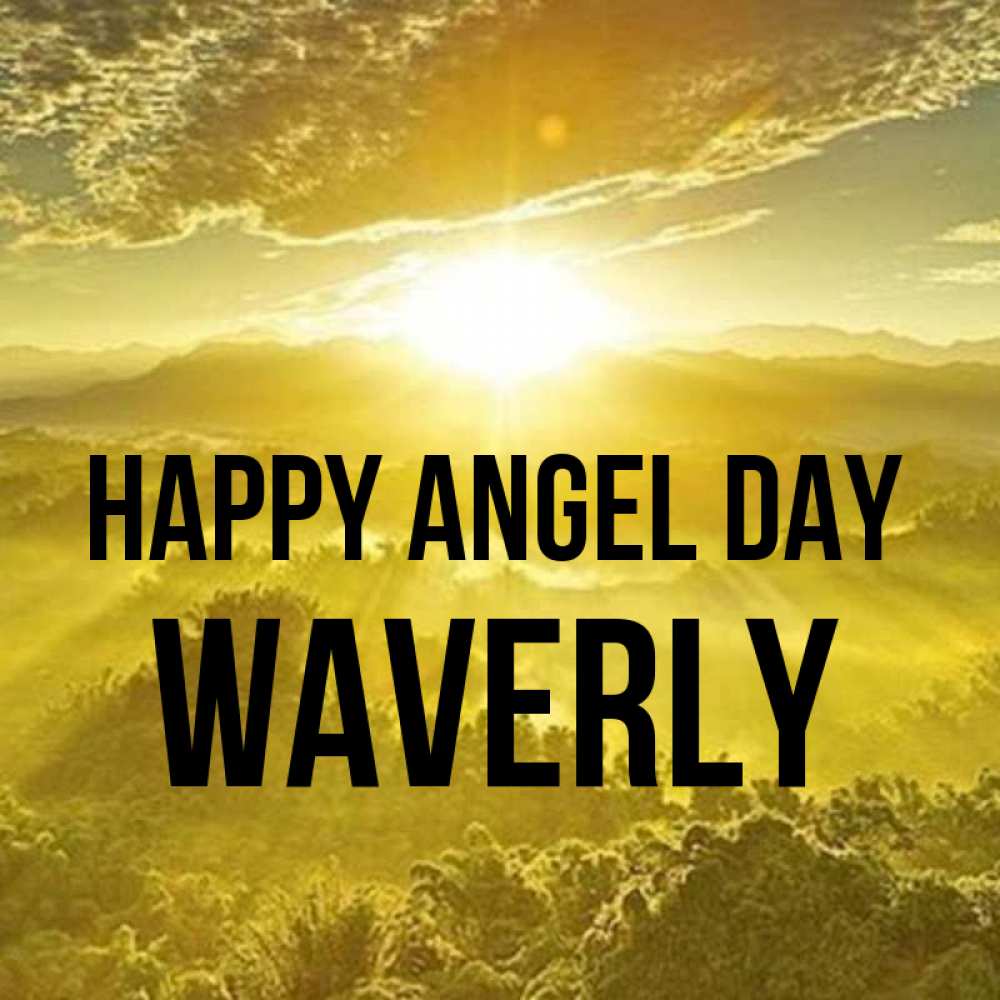 Greetings card с именем, Waverly happy angel day леса и небо в желтом Greetings with text for free download 