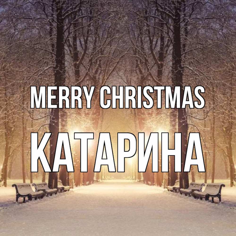 Greetings card с именем, Катарина Merry Christmas зима, парк, фонарь, лес Greetings with text for free download 