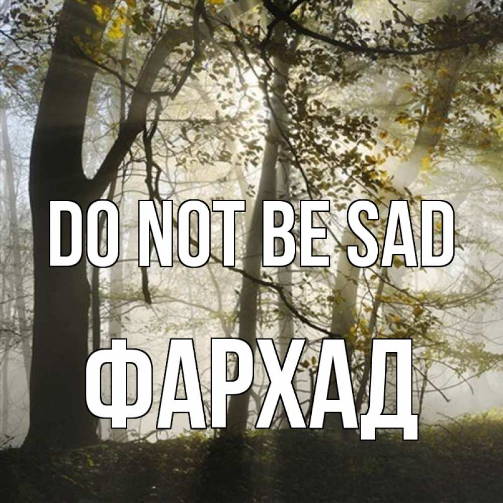 Greetings card с именем, Фархад Do not be sad лес и свет Greetings with text for free download 