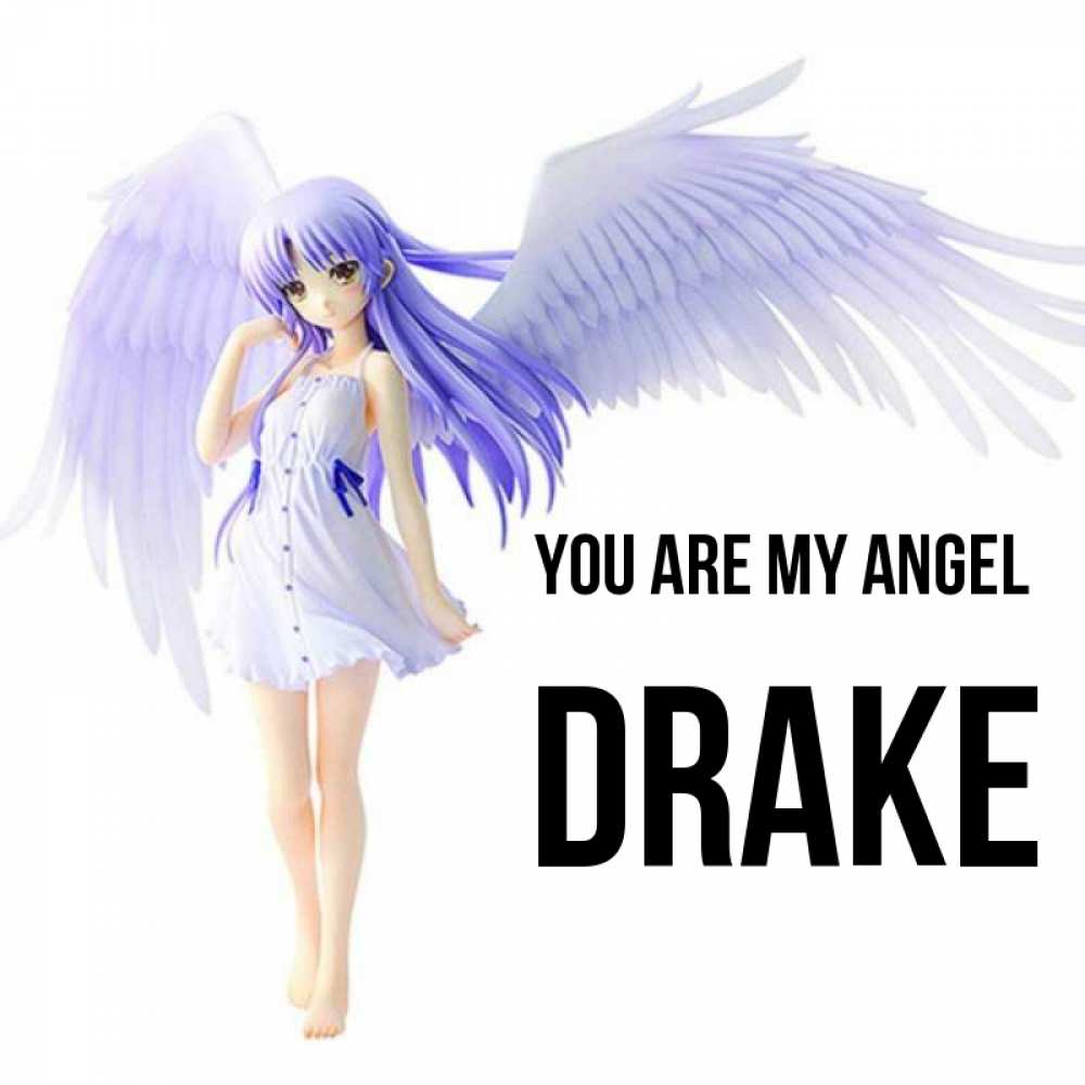 Greetings card с именем, Drake You are my angel девушка ангел с фиолетовыми крыльями Greetings with text for free download 