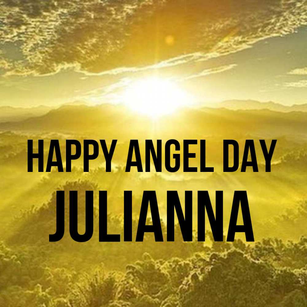 Greetings card с именем, Julianna happy angel day леса и небо в желтом Greetings with text for free download 